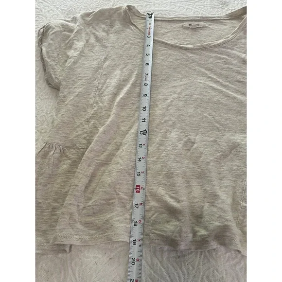 Madewell 100%Linen Peplum Side Ruffle Top Oatmeal Beige Short Sleeve T L - Picture 6 of 8